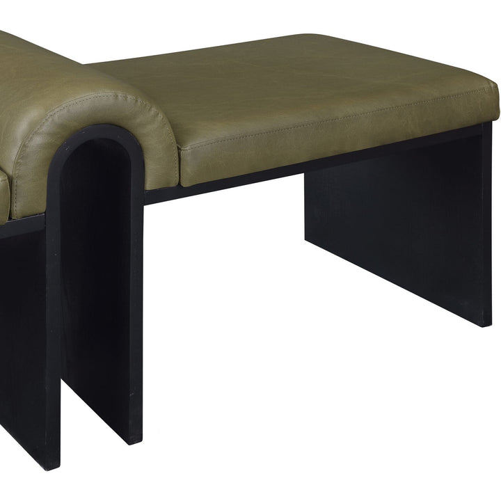 Delphine Vegan Leather Upholstered Bench — Olive / Black