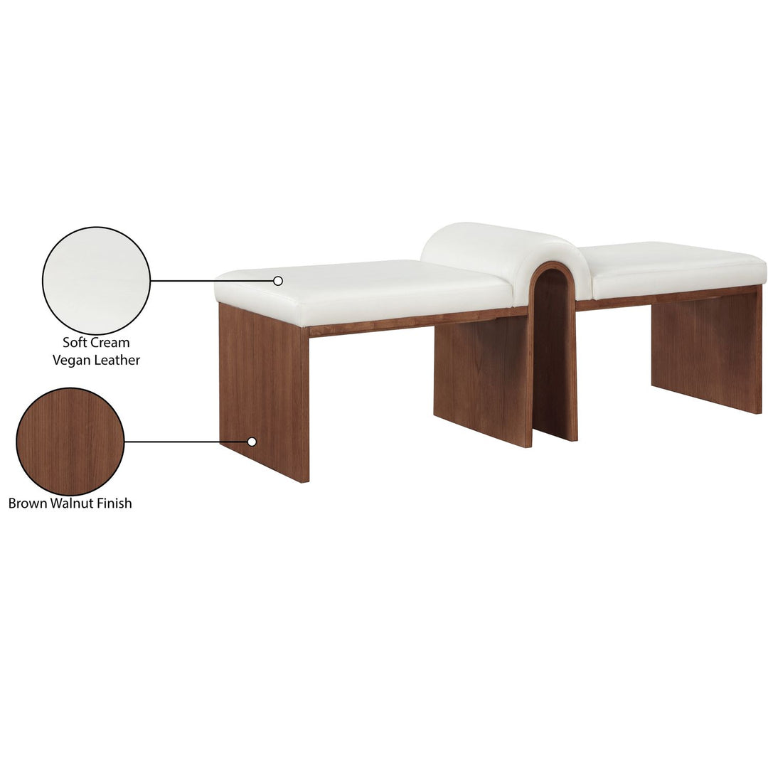 Delphine Vegan Leather Upholstered Bench — Cream / Brown