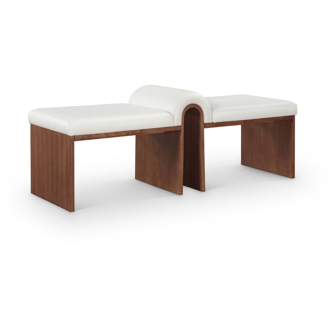 Delphine Vegan Leather Upholstered Bench — Cream / Brown