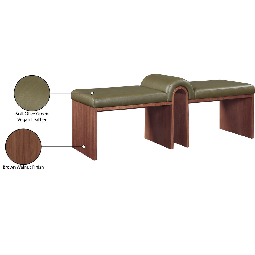 Delphine Vegan Leather Upholstered Bench — Olive / Brown