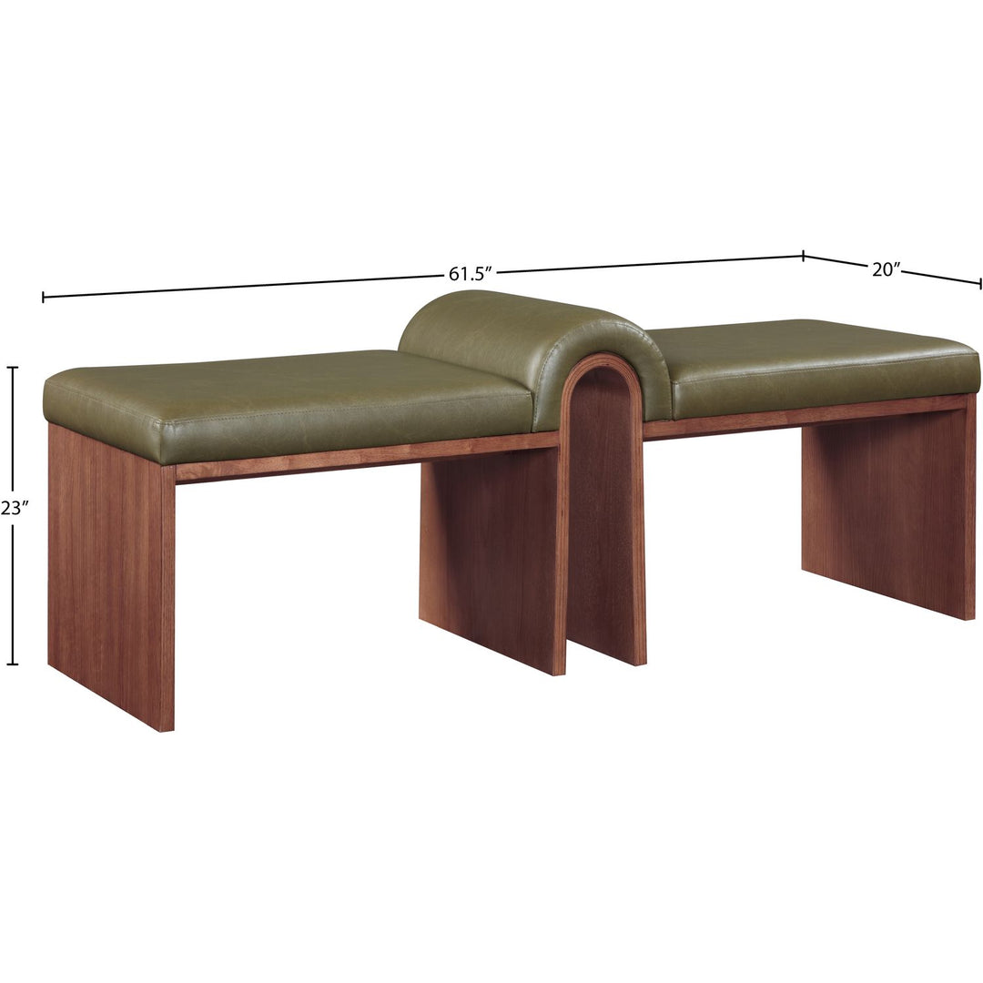 Delphine Vegan Leather Upholstered Bench — Olive / Brown