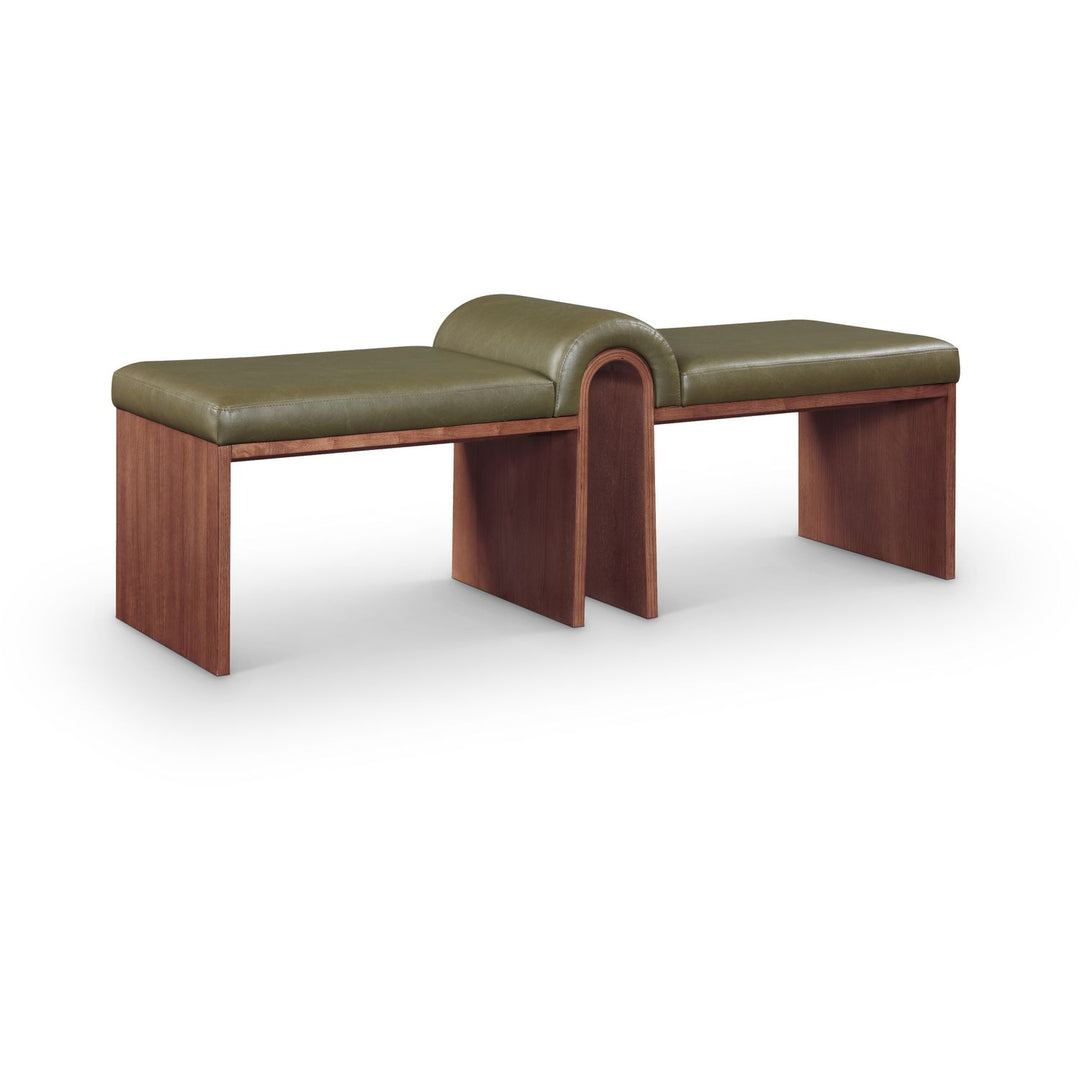 Delphine Vegan Leather Upholstered Bench — Olive / Brown