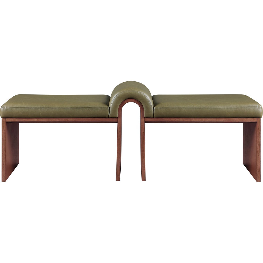 Delphine Vegan Leather Upholstered Bench — Olive / Brown