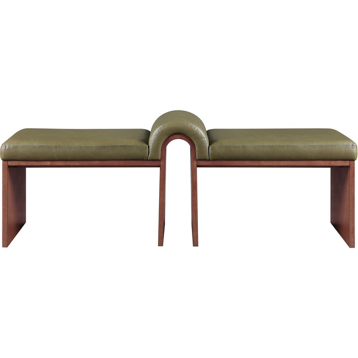 Delphine Vegan Leather Upholstered Bench — Olive / Brown