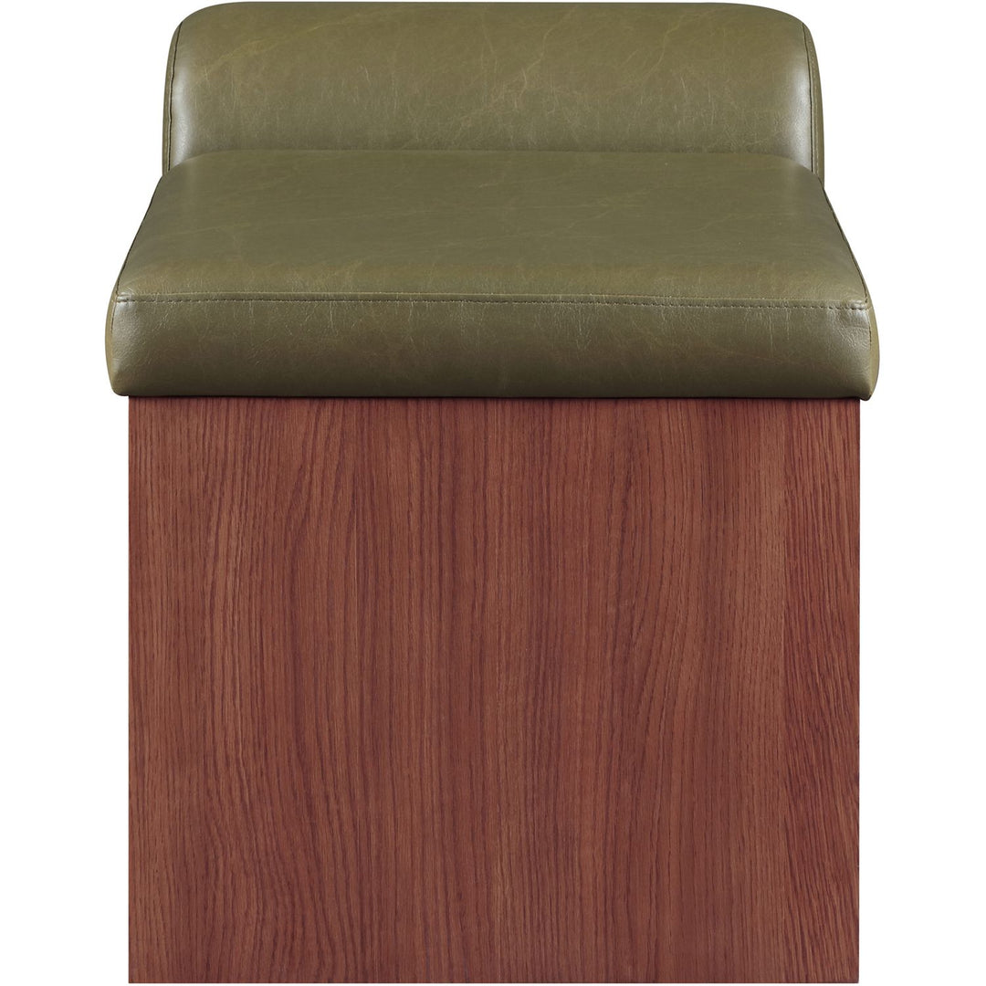 Delphine Vegan Leather Upholstered Bench — Olive / Brown