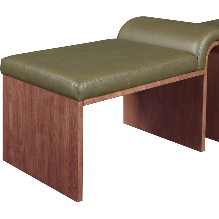 Delphine Vegan Leather Upholstered Bench — Olive / Brown
