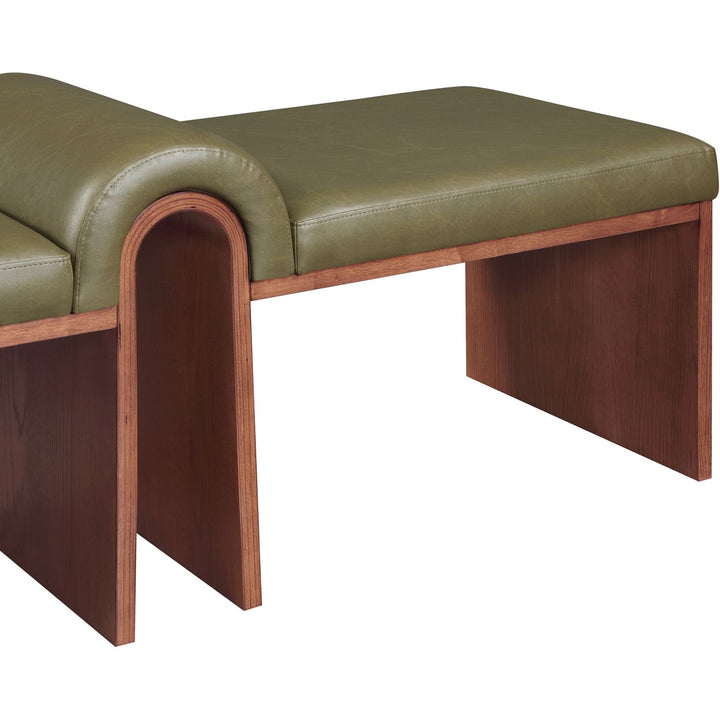 Delphine Vegan Leather Upholstered Bench — Olive / Brown