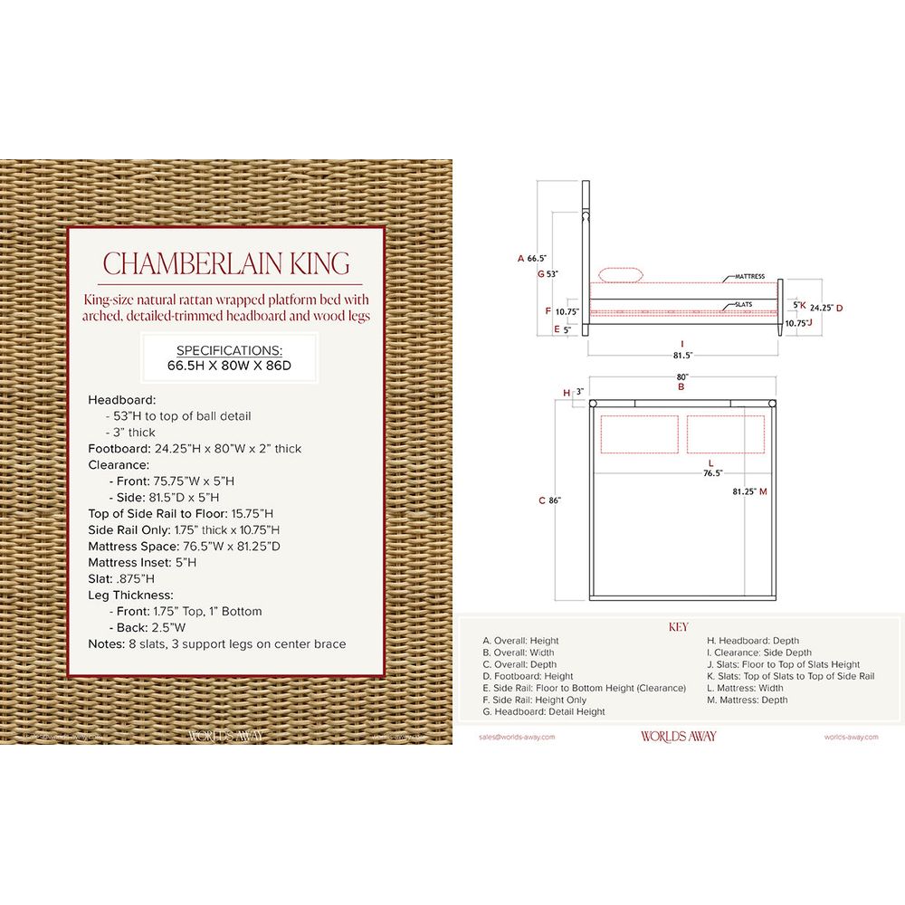Chamberlain Rattan Bed With Arched Headboard - King
