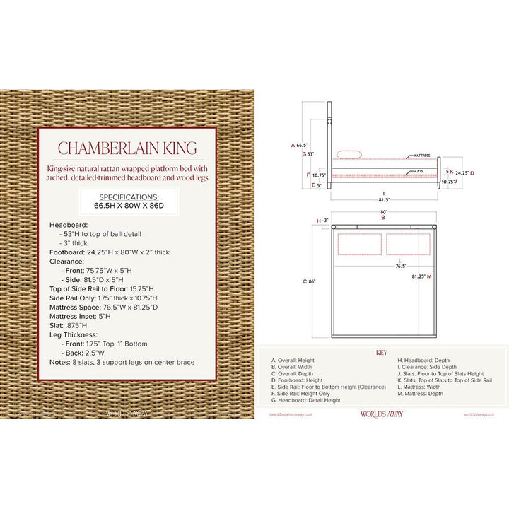 Chamberlain Rattan Bed With Arched Headboard - King