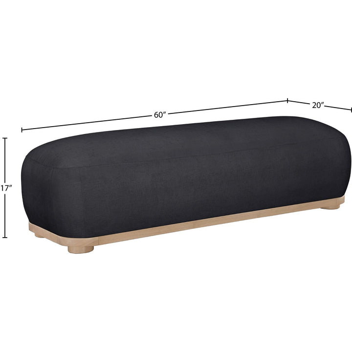 Calum Chenille Fabric Upholstered Bench — Black / Natural