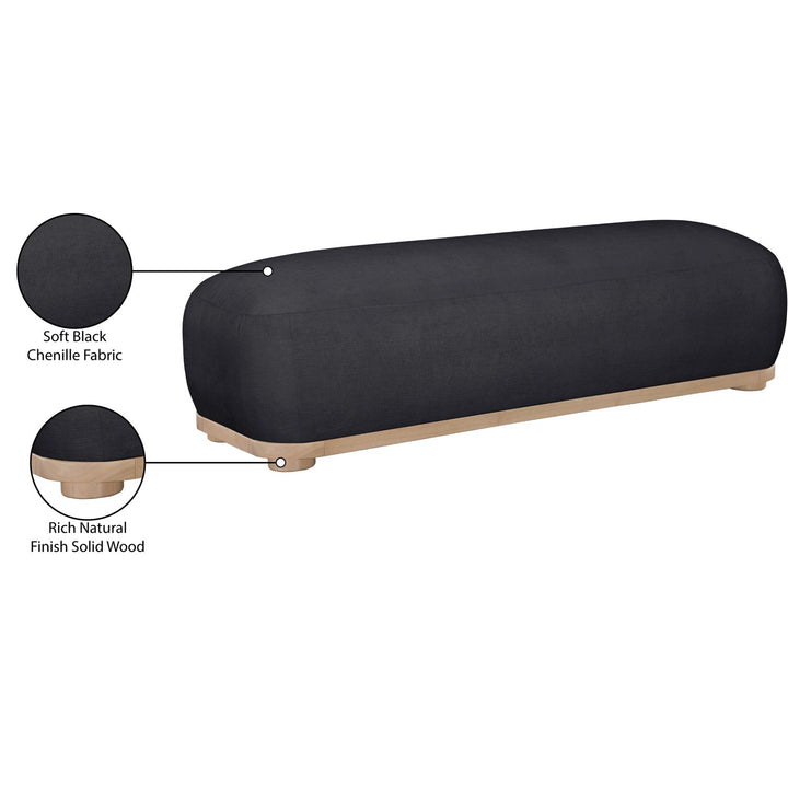 Calum Chenille Fabric Upholstered Bench — Black / Natural
