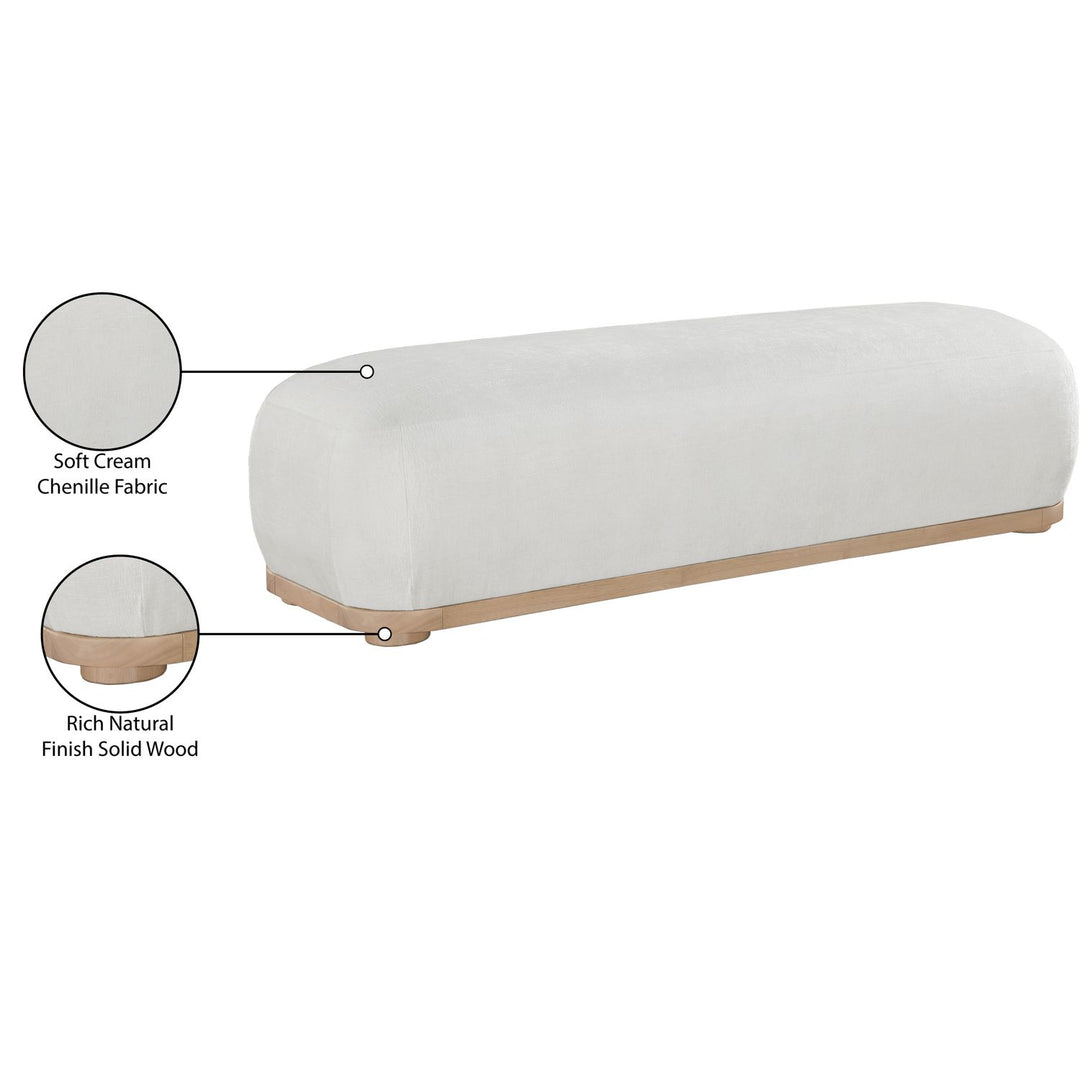 Calum Chenille Fabric Upholstered Bench — Cream / Natural
