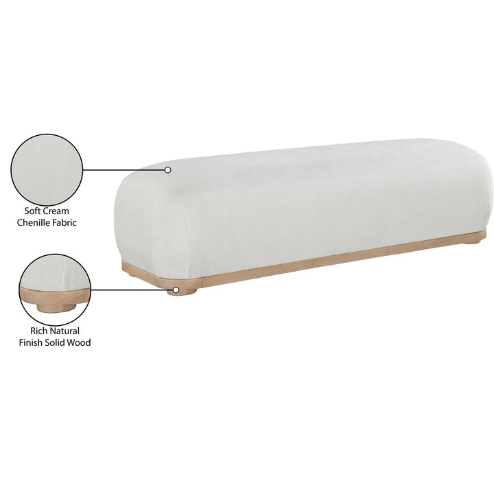 Calum Chenille Fabric Upholstered Bench — Cream / Natural