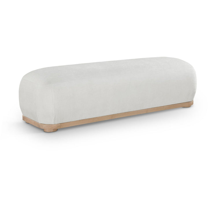 Calum Chenille Fabric Upholstered Bench — Cream / Natural
