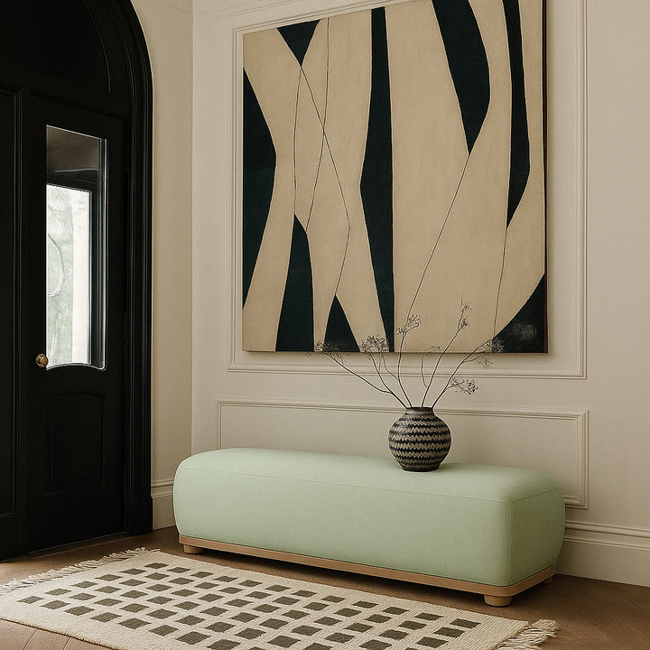Calum Chenille Fabric Upholstered Bench — Mint / Natural