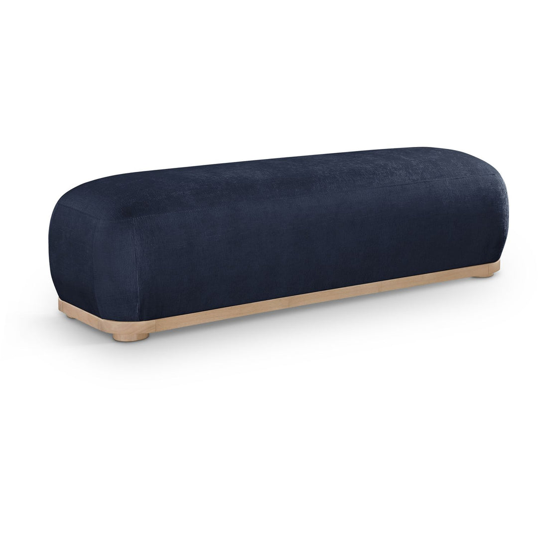Calum Chenille Fabric Upholstered Bench — Navy / Natural