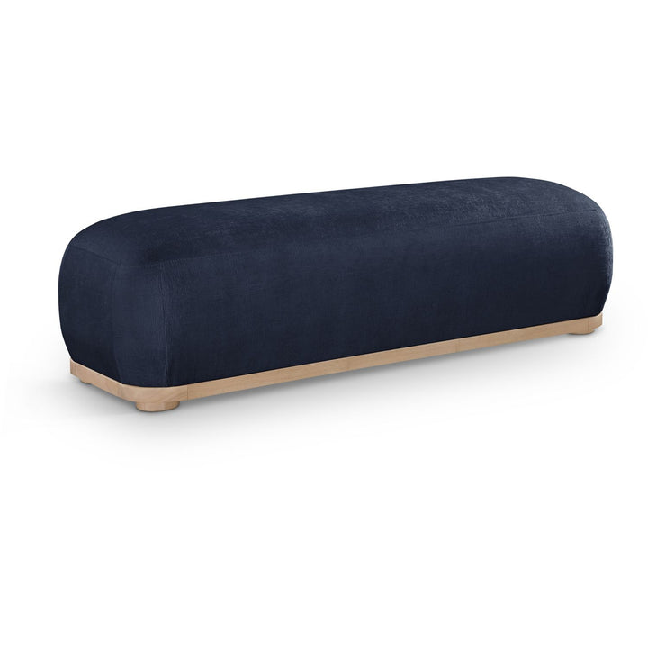 Calum Chenille Fabric Upholstered Bench — Navy / Natural