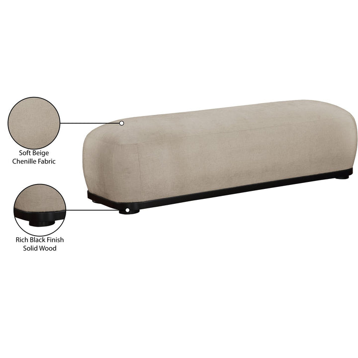 Calum Chenille Fabric Upholstered Bench — Beige / Black