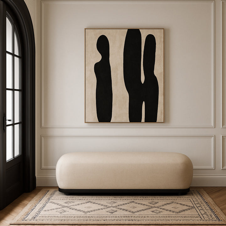 Calum Chenille Fabric Upholstered Bench — Beige / Black