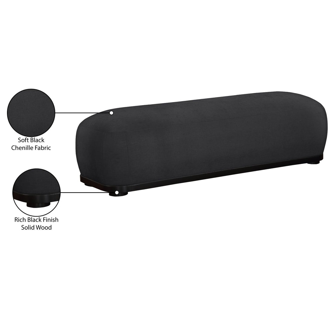 Calum Chenille Fabric Upholstered Bench — Black / Black