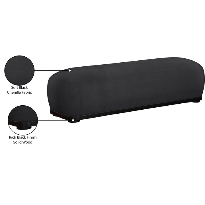 Calum Chenille Fabric Upholstered Bench — Black / Black