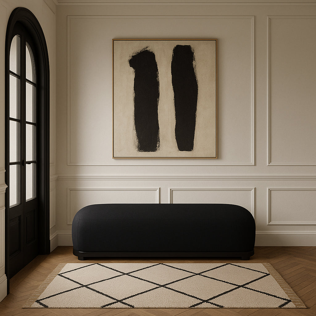Calum Chenille Fabric Upholstered Bench — Black / Black