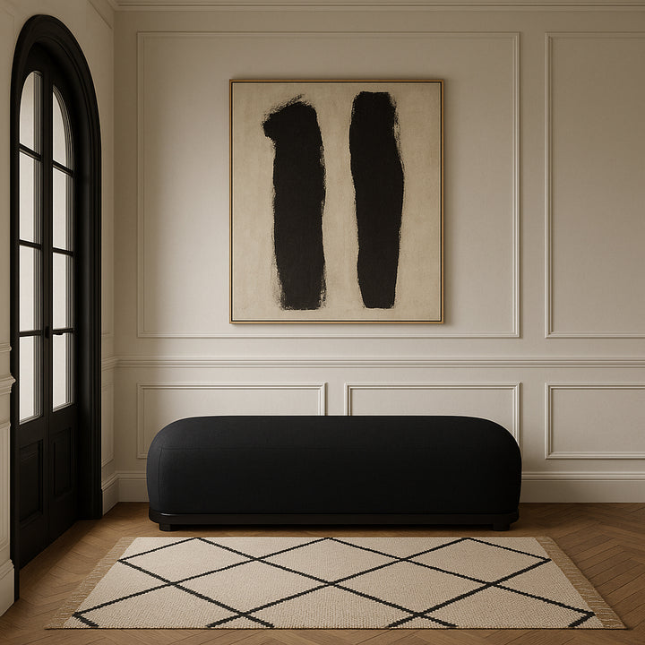 Calum Chenille Fabric Upholstered Bench — Black / Black