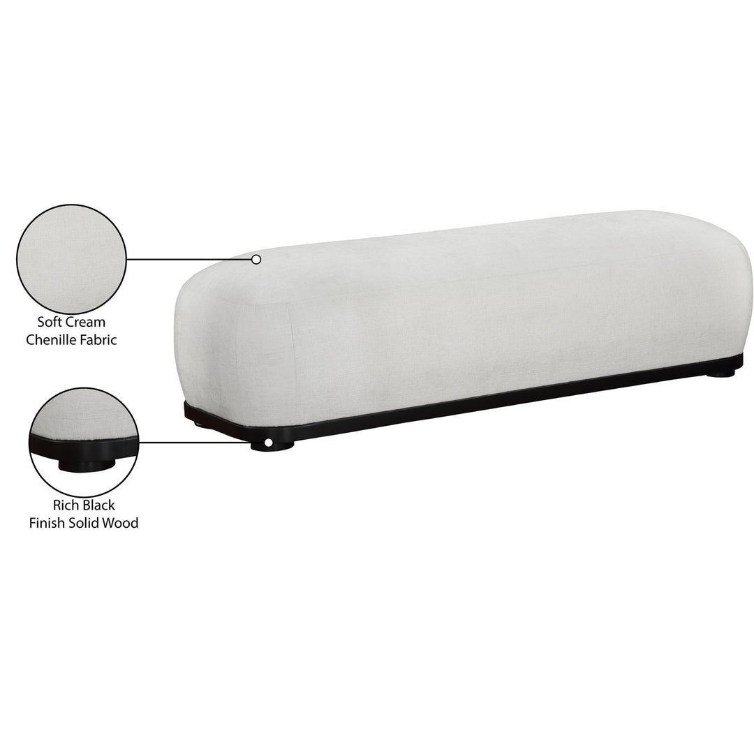 Calum Chenille Fabric Upholstered Bench — Cream / Black