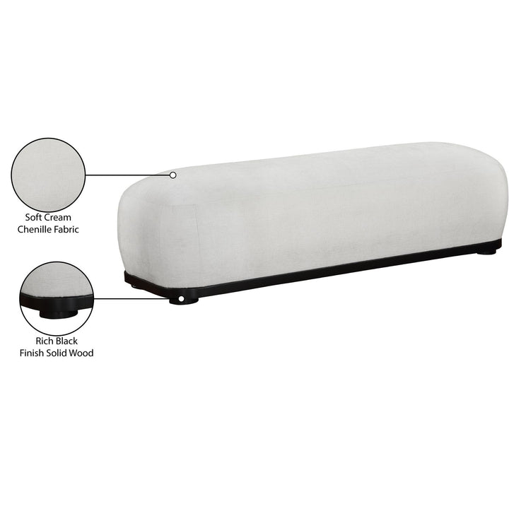 Calum Chenille Fabric Upholstered Bench — Cream / Black