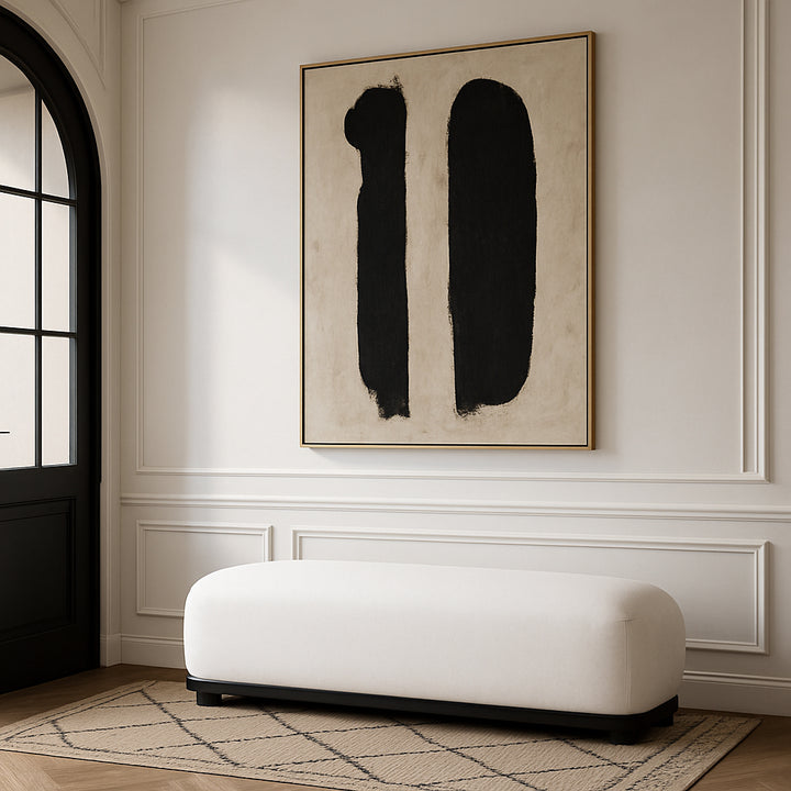 Calum Chenille Fabric Upholstered Bench — Cream / Black