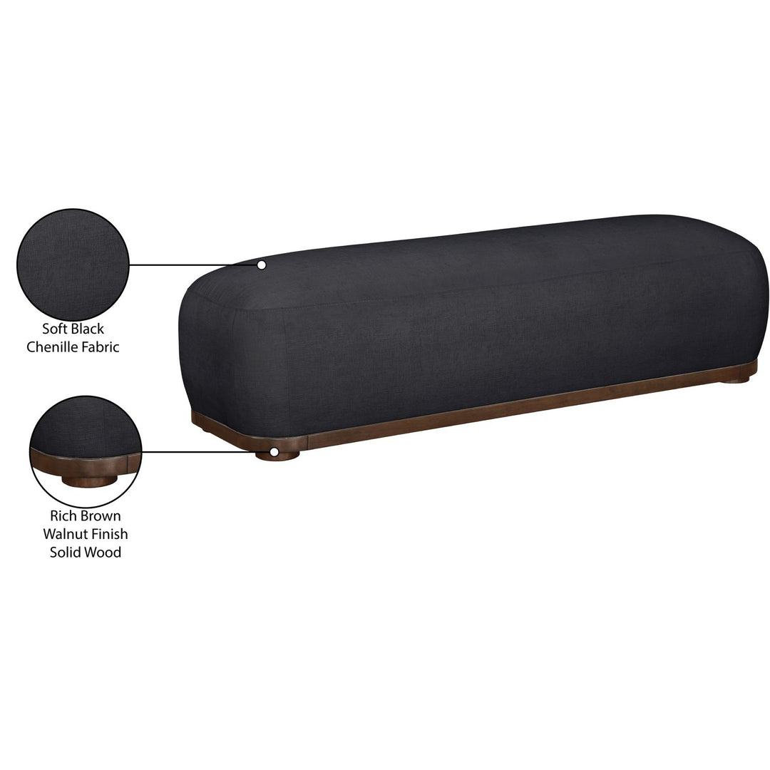 Calum Chenille Fabric Upholstered Bench — Black / Walnut