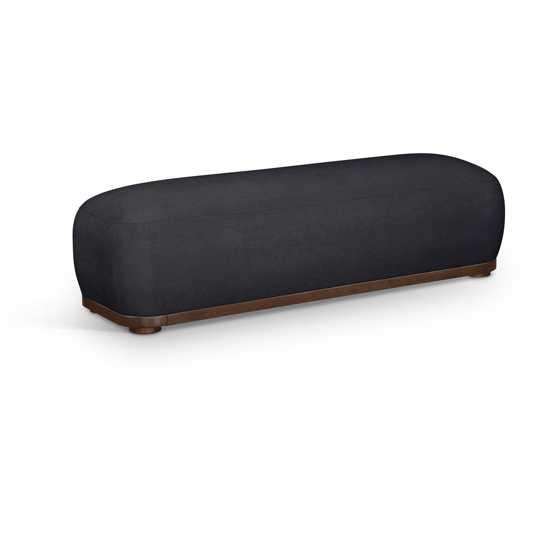 Calum Chenille Fabric Upholstered Bench — Black / Walnut