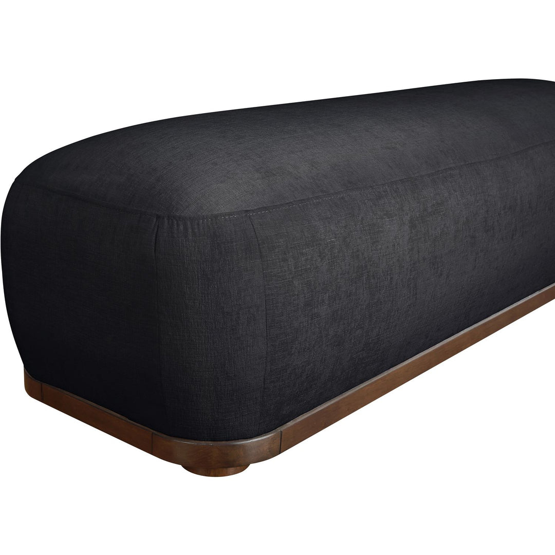 Calum Chenille Fabric Upholstered Bench — Black / Walnut