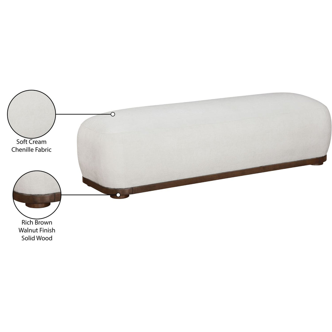 Calum Chenille Fabric Upholstered Bench — Cream / Walnut