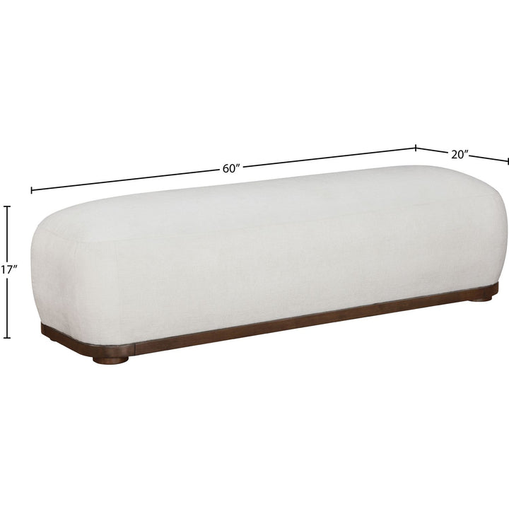 Calum Chenille Fabric Upholstered Bench — Cream / Walnut