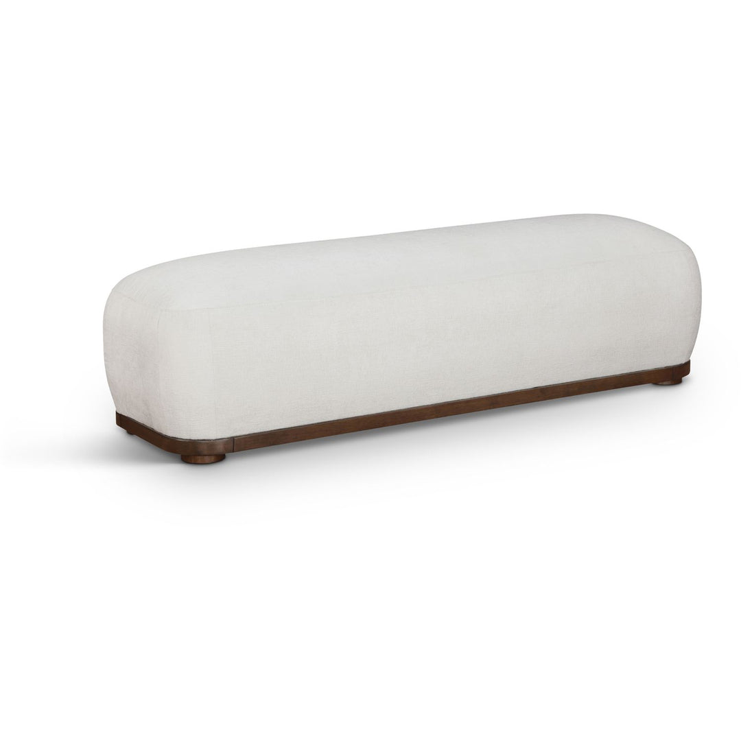 Calum Chenille Fabric Upholstered Bench — Cream / Walnut