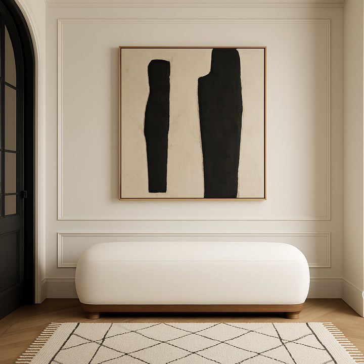 Calum Chenille Fabric Upholstered Bench — Cream / Walnut