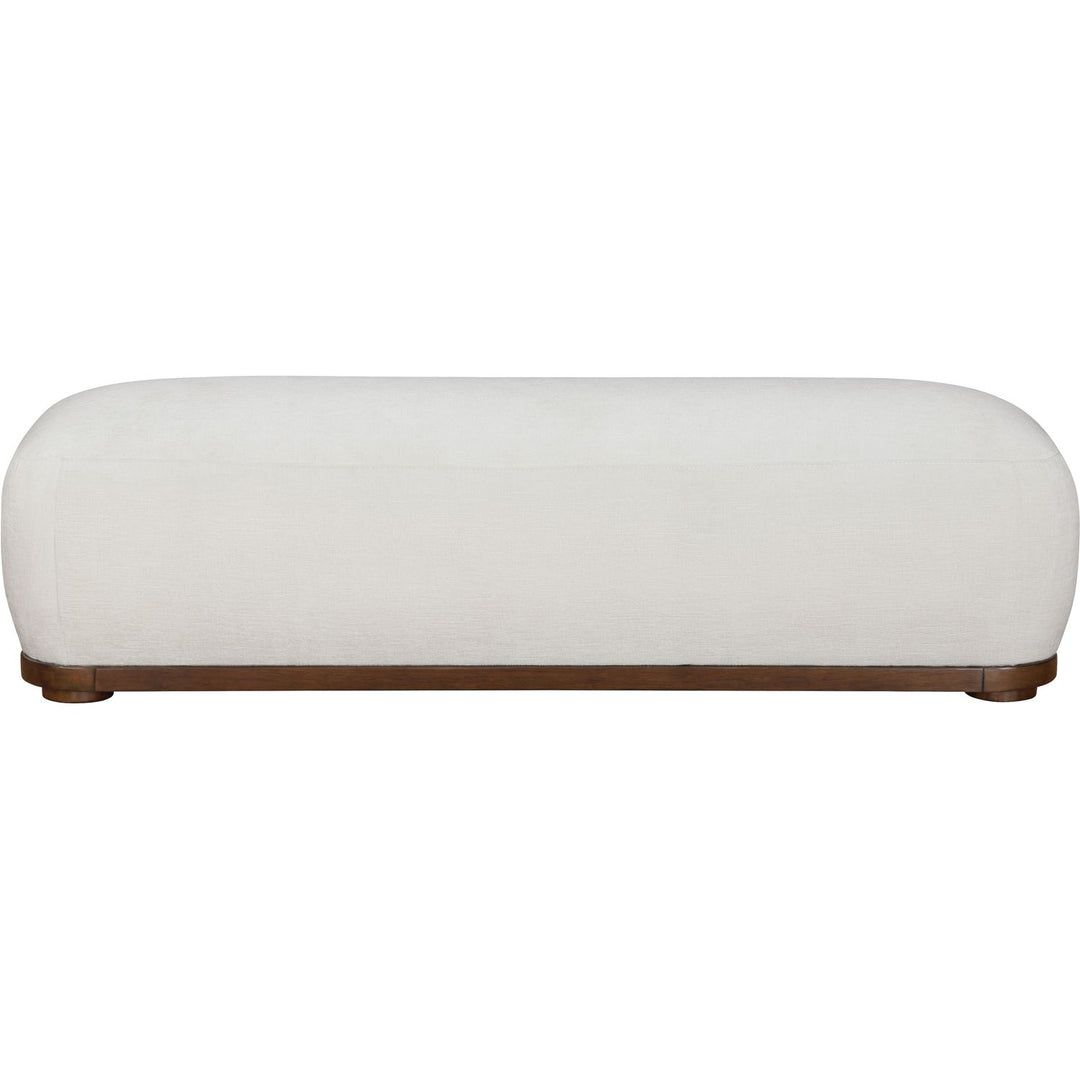 Calum Chenille Fabric Upholstered Bench — Cream / Walnut