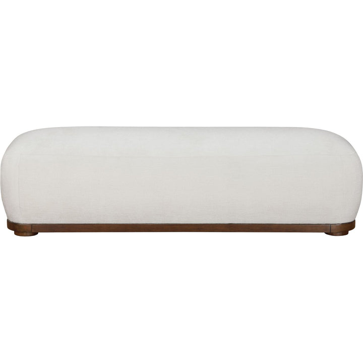 Calum Chenille Fabric Upholstered Bench — Cream / Walnut