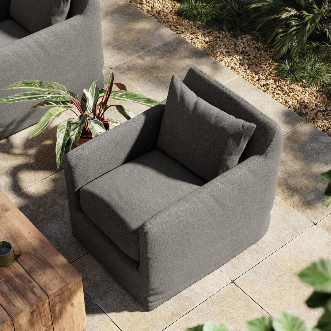 Marlin Outdoor Slipcover Swivel Chair - Charcoal