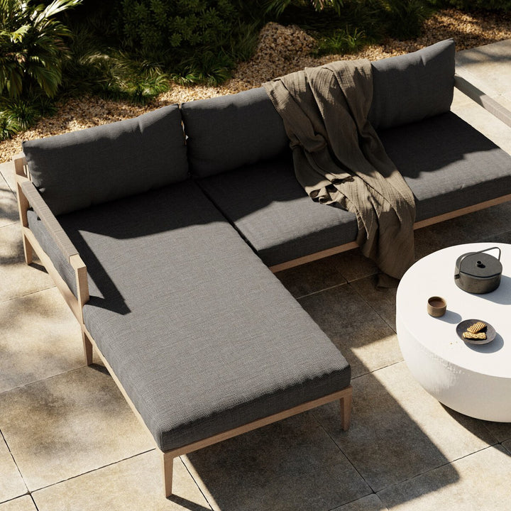 Pinewood Outdoor 2-Piece Sectional, Washed Brown - Left Chaise - Charcoal