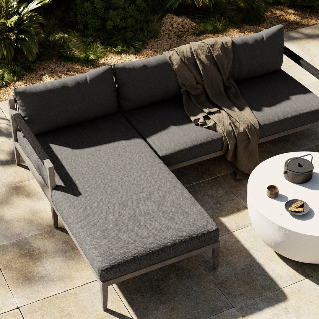 Pinewood Outdoor 2-Piece Sectional, Weathered Grey - Left Chaise - Charcoal