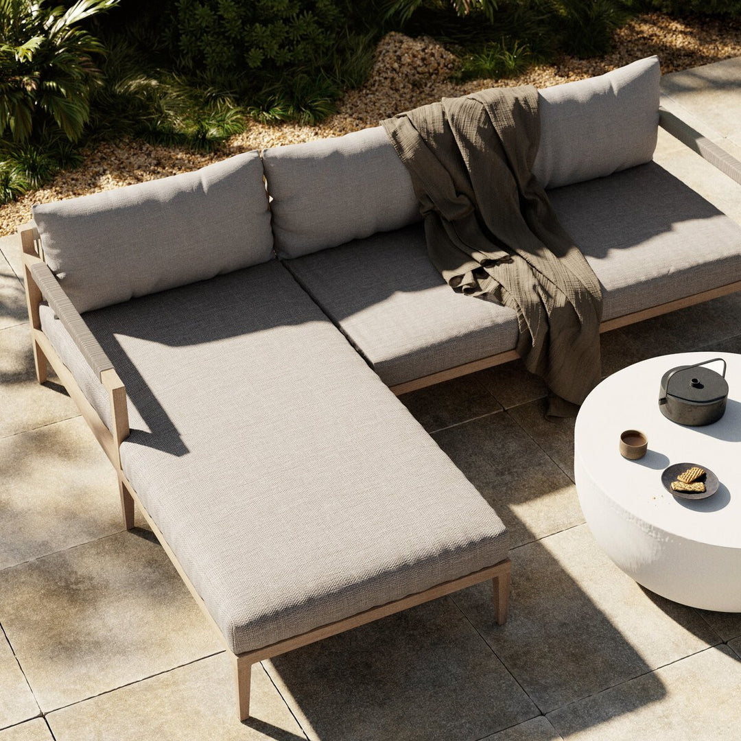 Pinewood Outdoor 2-Piece Sectional, Washed Brown - Left Chaise - Stone Grey