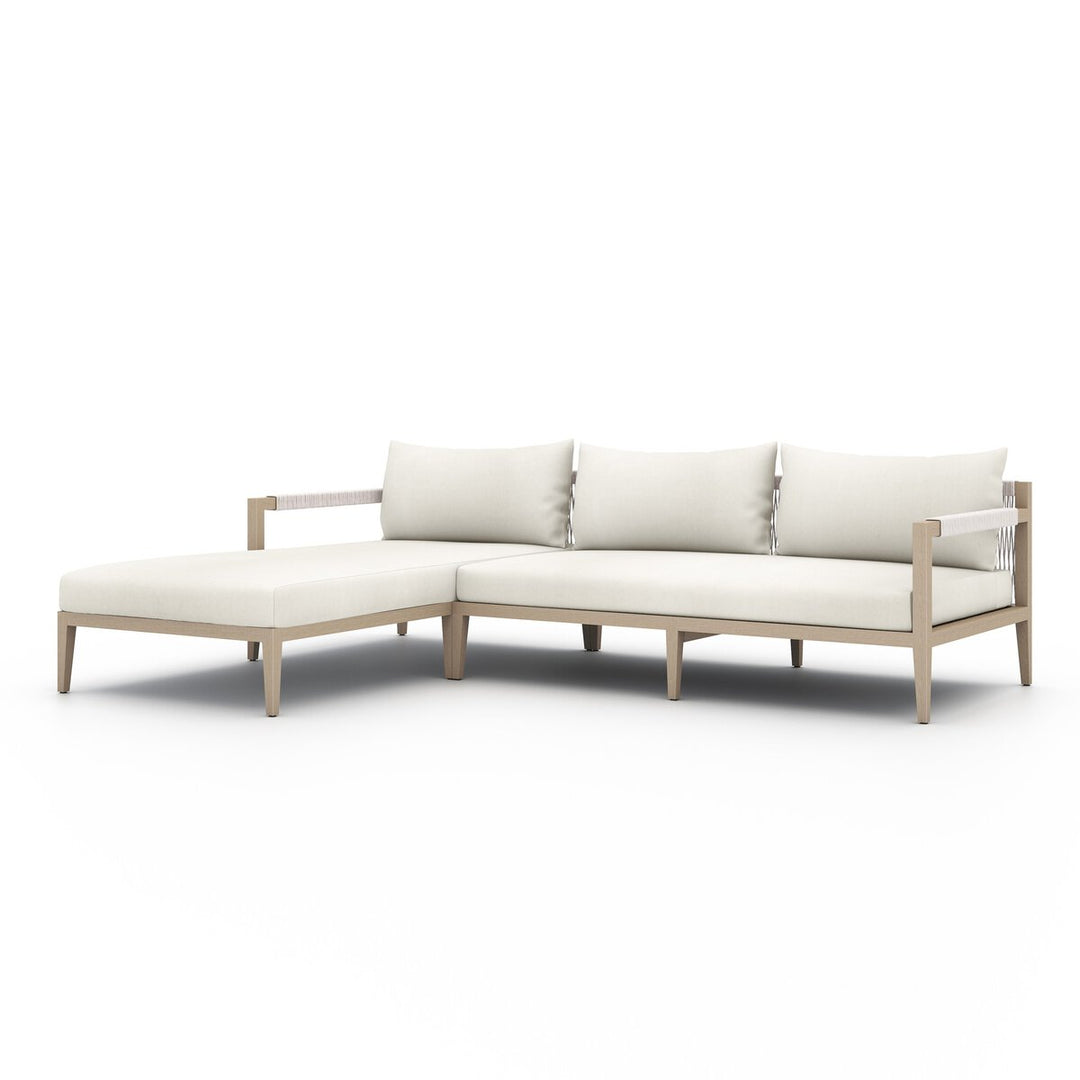 Pinewood Outdoor 2-Piece Sectional, Washed Brown - Left Chaise - Natural Ivory