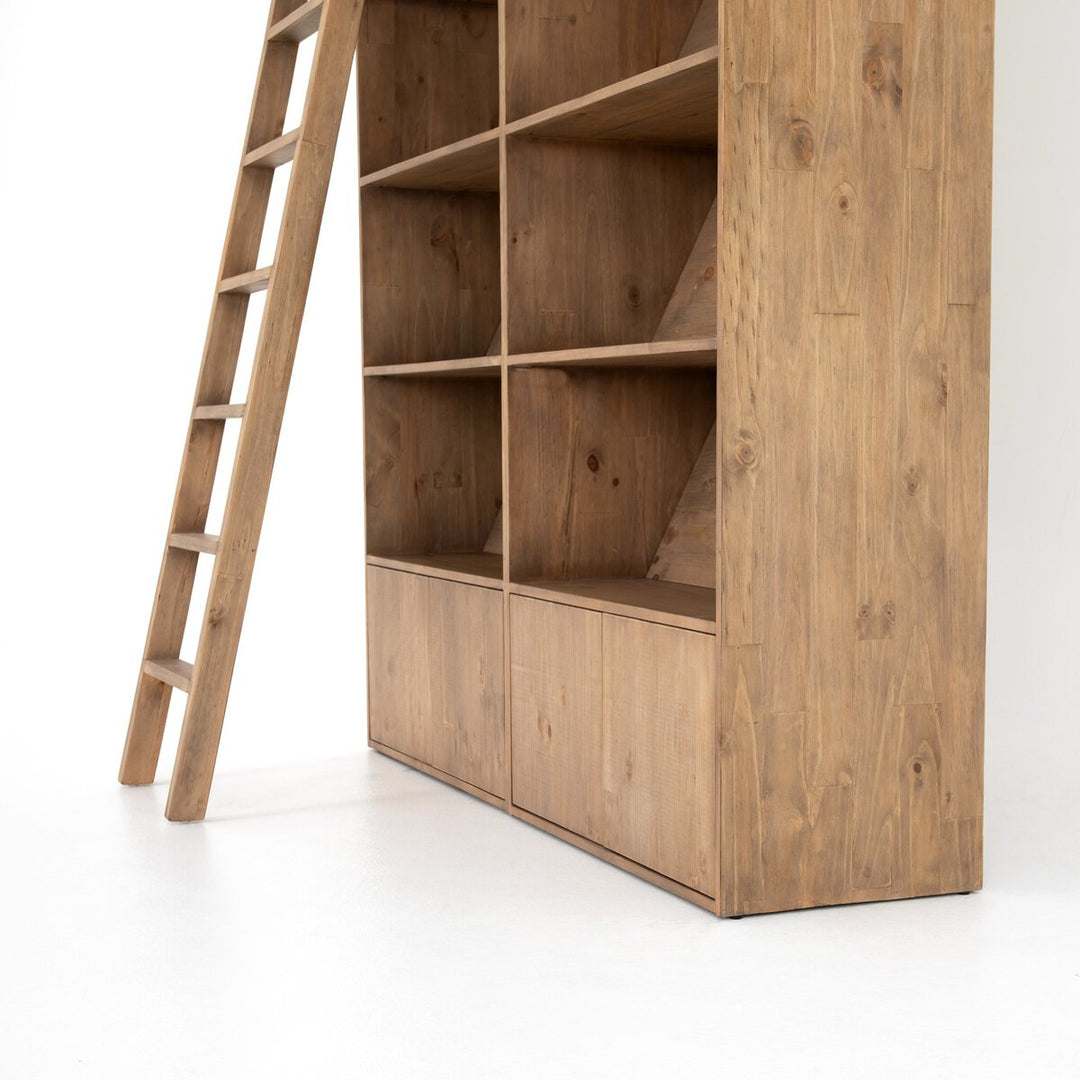 Reed Bookshelf - Double Bookshelf W/ Ladder - Smoked Pine