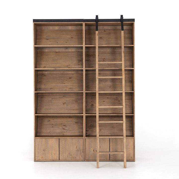 Reed Bookshelf - Double Bookshelf W/ Ladder - Smoked Pine