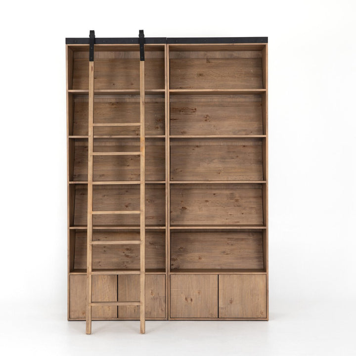 Reed Bookshelf - Double Bookshelf W/ Ladder - Smoked Pine