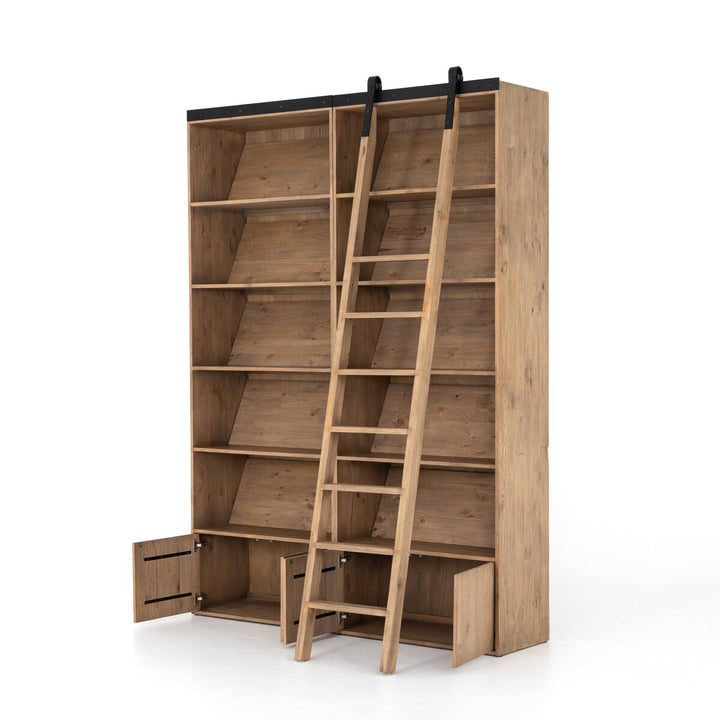 Reed Bookshelf - Double Bookshelf W/ Ladder - Smoked Pine