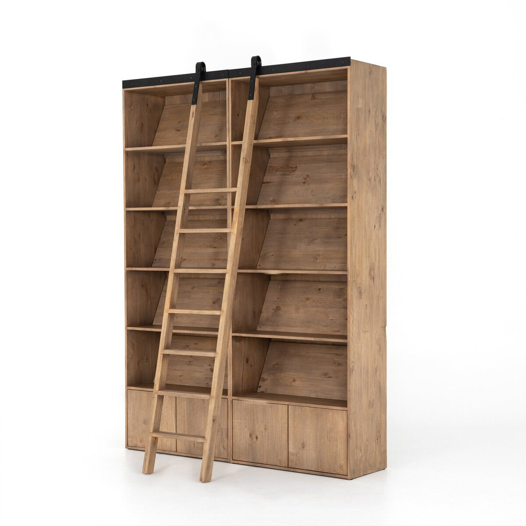 Reed Bookshelf - Double Bookshelf W/ Ladder - Smoked Pine