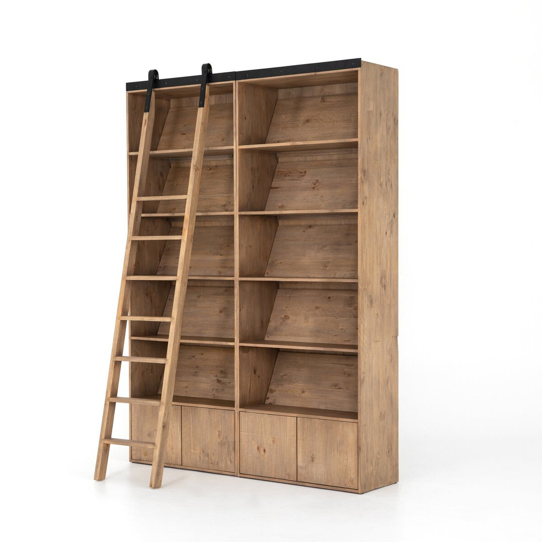 Reed Bookshelf - Double Bookshelf W/ Ladder - Smoked Pine